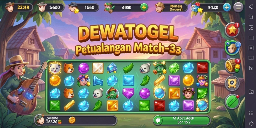 Tampilan gameplay DEWATOGEL dengan puzzle Match-3 yang seru.