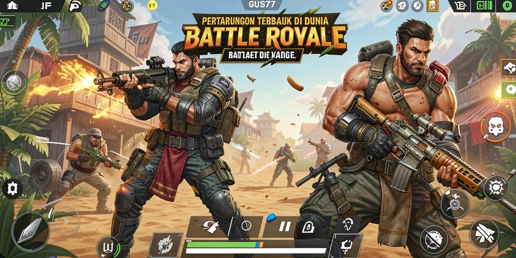 Tangkapan layar gameplay <strong>GUS77</strong> yang mendebarkan di medan perang Battle Royale.