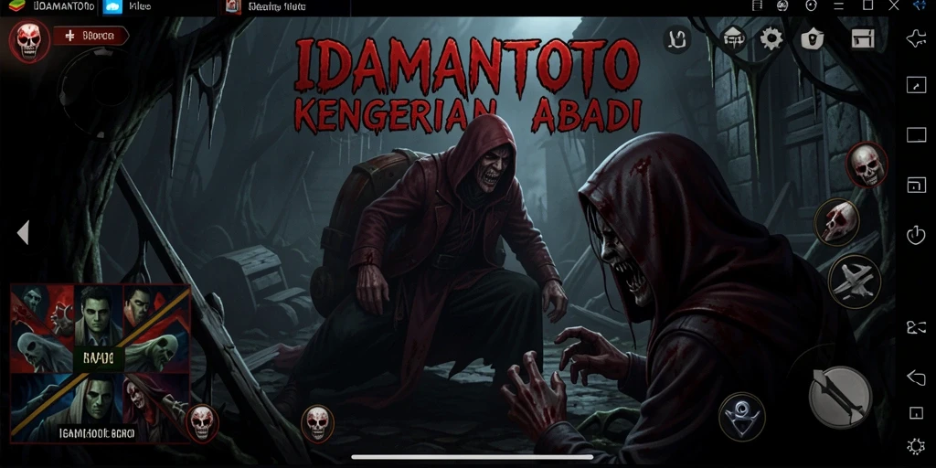Tangkapan layar <strong>IDAMANTOTO</strong> menampilkan atmosfer horor yang mencekam dan gameplay mendebarkan.