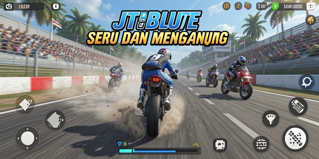 Tampilan seru balapan motor di JTBLUE yang memacu adrenalin.