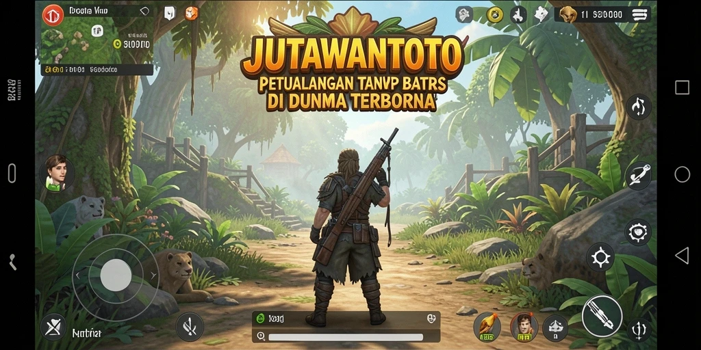 Screenshot gameplay JUTAWANTOTO menampilkan eksplorasi dunia terbuka yang memukau.