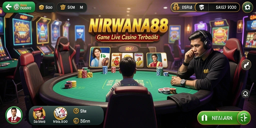Screenshot gameplay NIRWANA88 menampilkan dealer dan meja permainan yang interaktif.