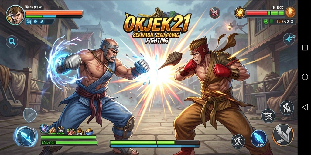 Tangkapan layar gameplay OKJEK21 menampilkan pertarungan seru dan grafis menakjubkan.