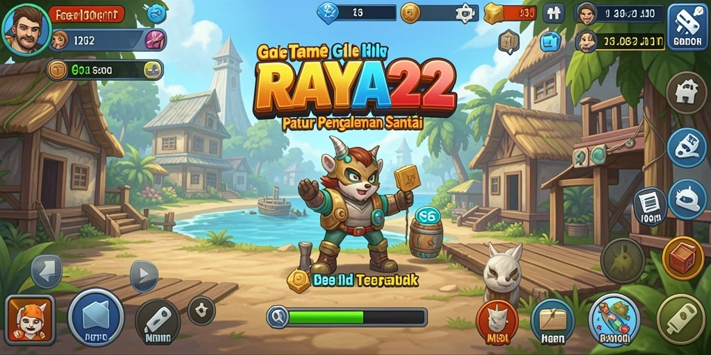 Tampilan gameplay menarik dari RAYA22 dengan berbagai karakter dan upgrade.