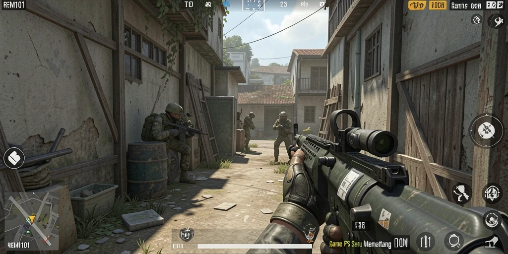 Screenshot gameplay <strong>REMI101</strong> yang menunjukkan aksi seru dalam pertempuran FPS.
