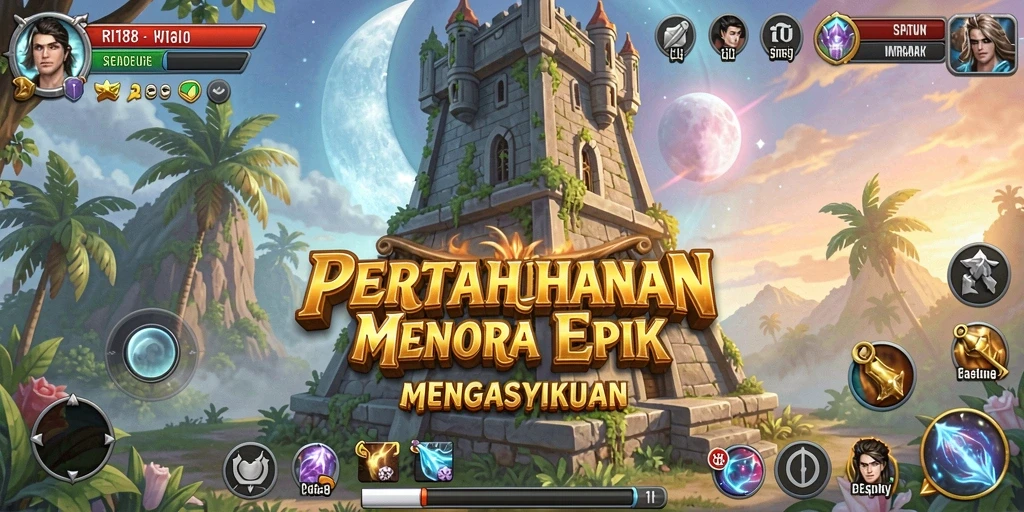 Gameplay menawan Tower Defense di RI188, menara yang terpasang strategis.