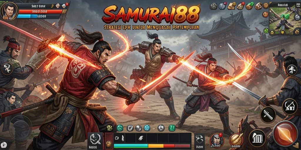 Tampilan gameplay epik dalam SAMURAI88 yang menampilkan pertempuran strategi.