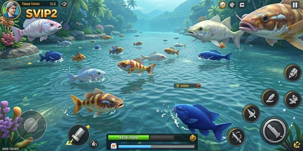 Screenshot gameplay SVIP2 menunjukkan keseruan berburu ikan.