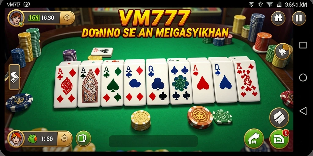 Screenshot permainan VM777 menunjukkan gameplay seru domino.