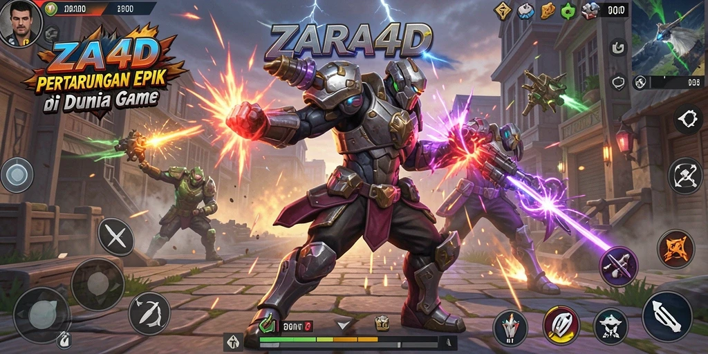 Screenshot gameplay ZARA4D menampilkan aksi pertarungan seru dan karakter keren.