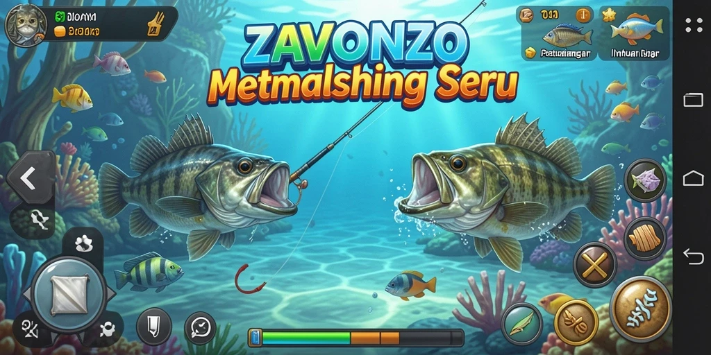 Screenshot gameplay ZAVONZO yang menampilkan aksi memancing seru.